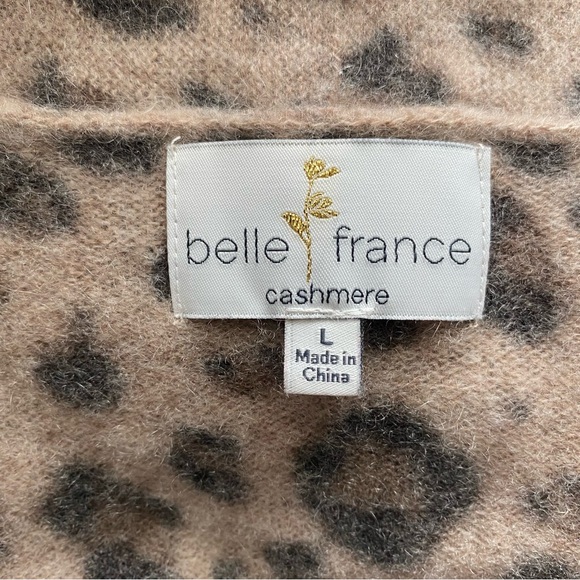 Belle France 100% Cashmere Cheetah Leopard Print Cardigan Sweater Large - Picture 3 of 5